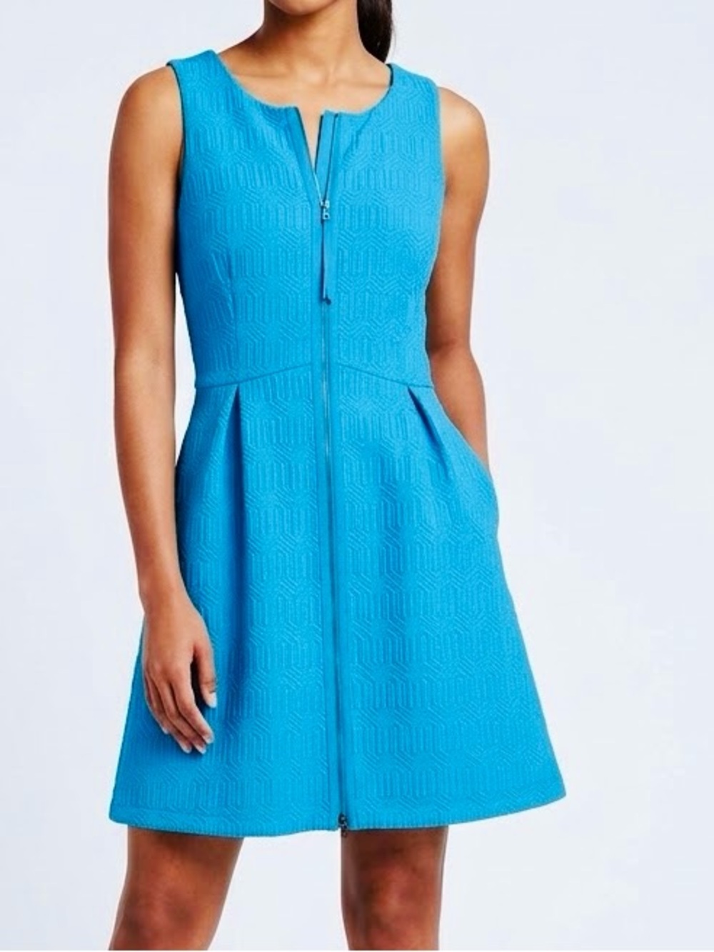 LEIFSDOTTIR Tonnelle Textured Bright Turquoise Sleeveless Zip-Front Mini Dress
